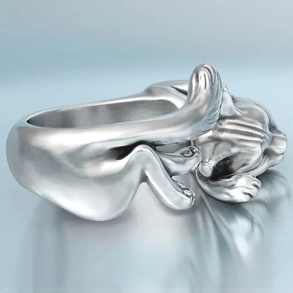 Kitty Cat Ring 925 Silver Plated Copper Totem Ring Adjustable New